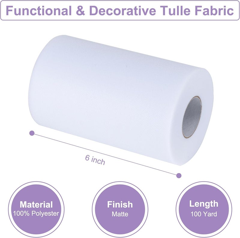Aegero White Tulle Fabric Rolls 6 Inch by 100 Yards (300 feet) Tulle Roll Spool Fabric for DIY Tutu Skirt Baby Shower Birthday Party Wedding Decorations Christmas Craft Supplies (White) - Image 2